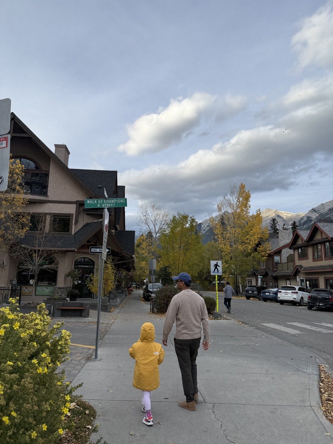 A walk through Canmore with the mountains ahead